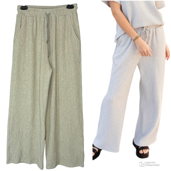 POLAGRAM BY WELLMADE USA
Wide Leg Pants Relaxed Textured Lounge Casual Stretch - Picture 1 of 11